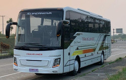 >Pakai Bodi Supernova dari Karoseri Stadabus, Bus Baru PO Traveliner Tampil Lebih Elegan